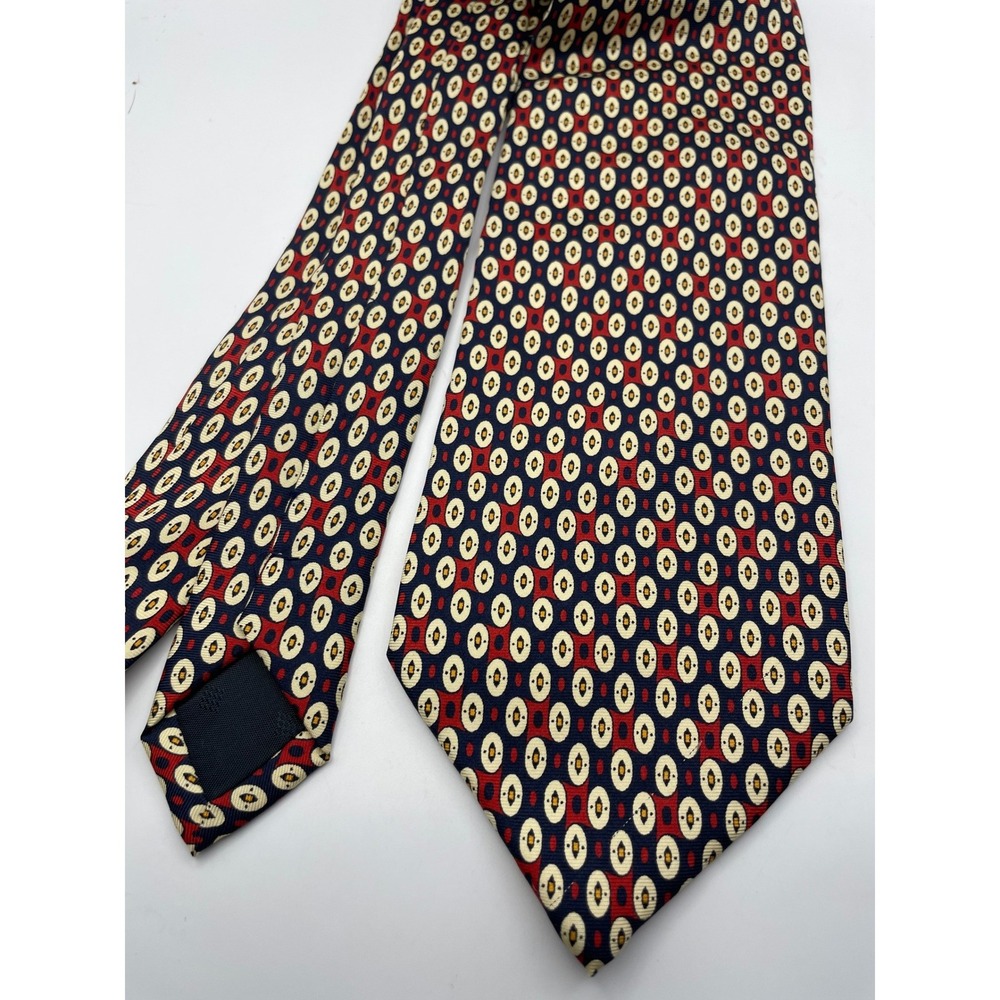 Tolia Mens Red Navy Blue Geometric Medallion 100% Silk Tie Made in Italy